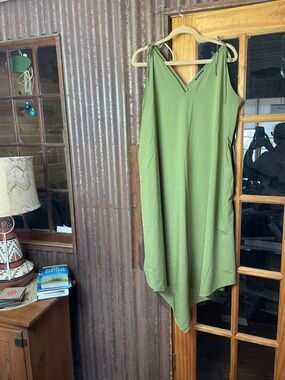 JUST FASION NOW Olive Green V-Neck Slip Dress, Size 3XL